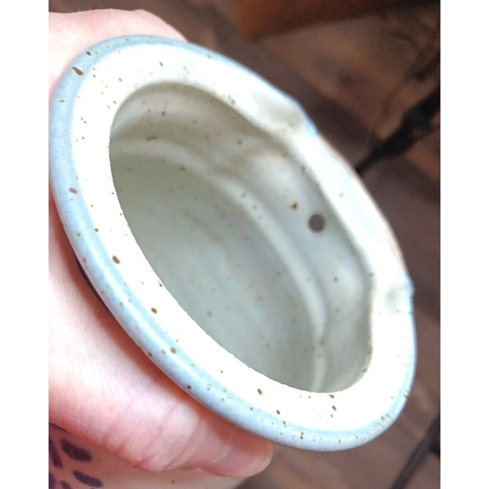 VTG Blue Heart Salt Speckled Stoneware Wall Vase Pocket 7x4 Country Cottage